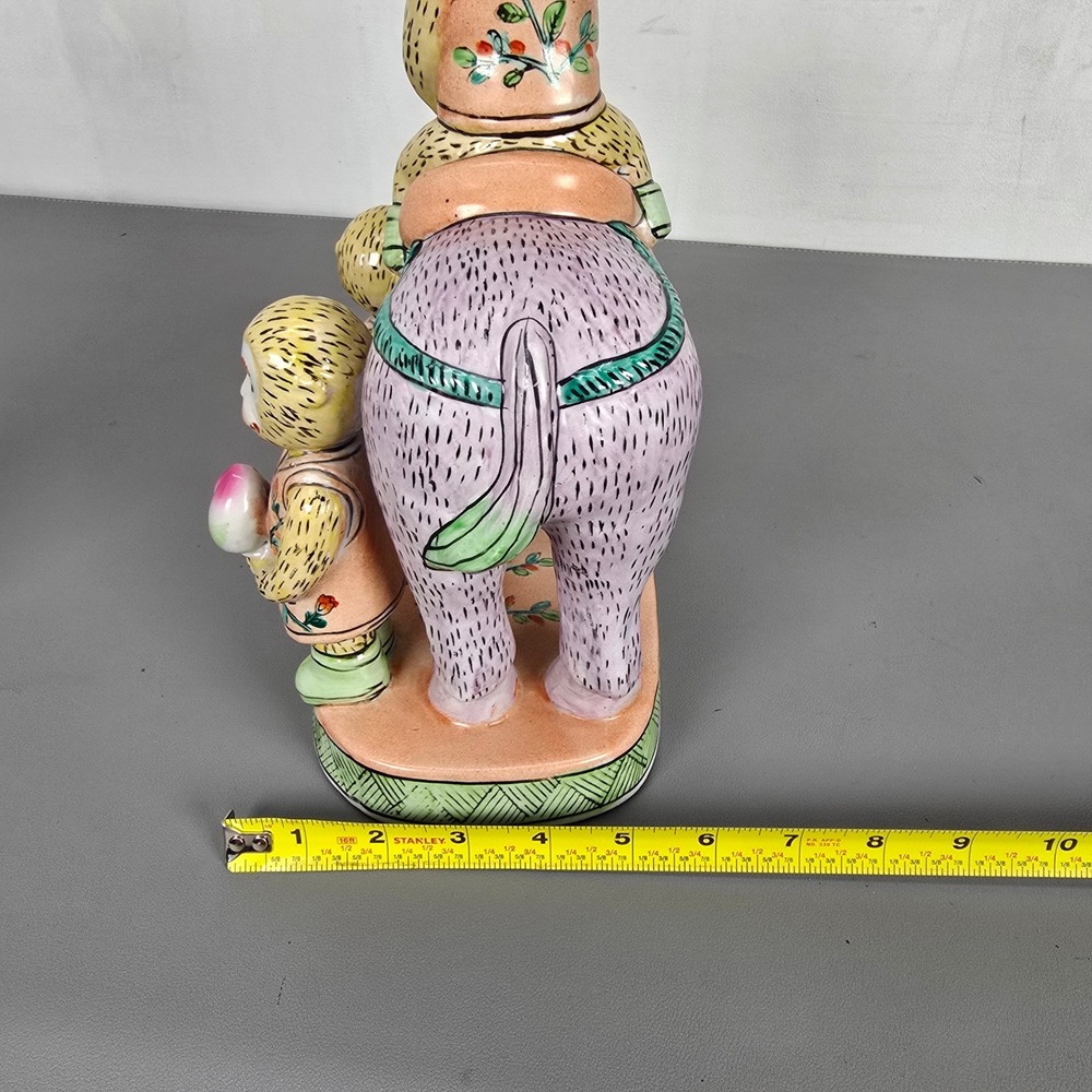 Chinese Famille Rose Porcelain Monkey Riding Horse Figurine Ma Shang Feng Hou - Picture 13 of 14